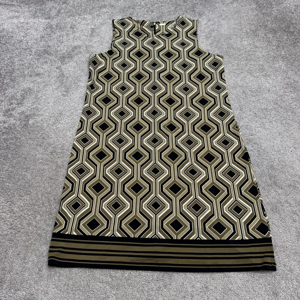 T Tahari Geometric Shift Dress Womens M Green Mock Neck Sleeveless Stretch Mod
